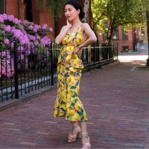 Farm Rio Fresh Lemons Ruffle Midi Dress Size XL NWT